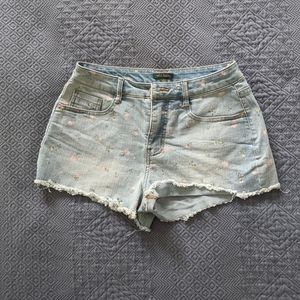Floral denim shorts